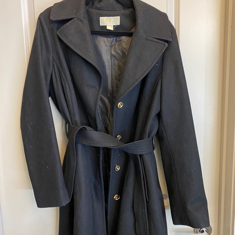 Black Michael Kors Trench Style Wool Coat